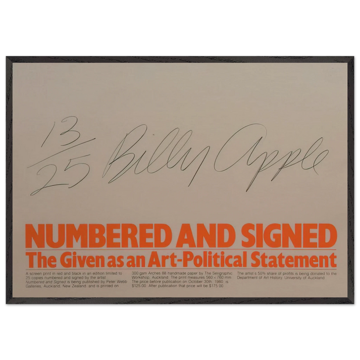 Numbered and Signed - 1980 - Billy Apple 70x100 cm / 28x40 inches Framed Art Print – Black Wooden Frame