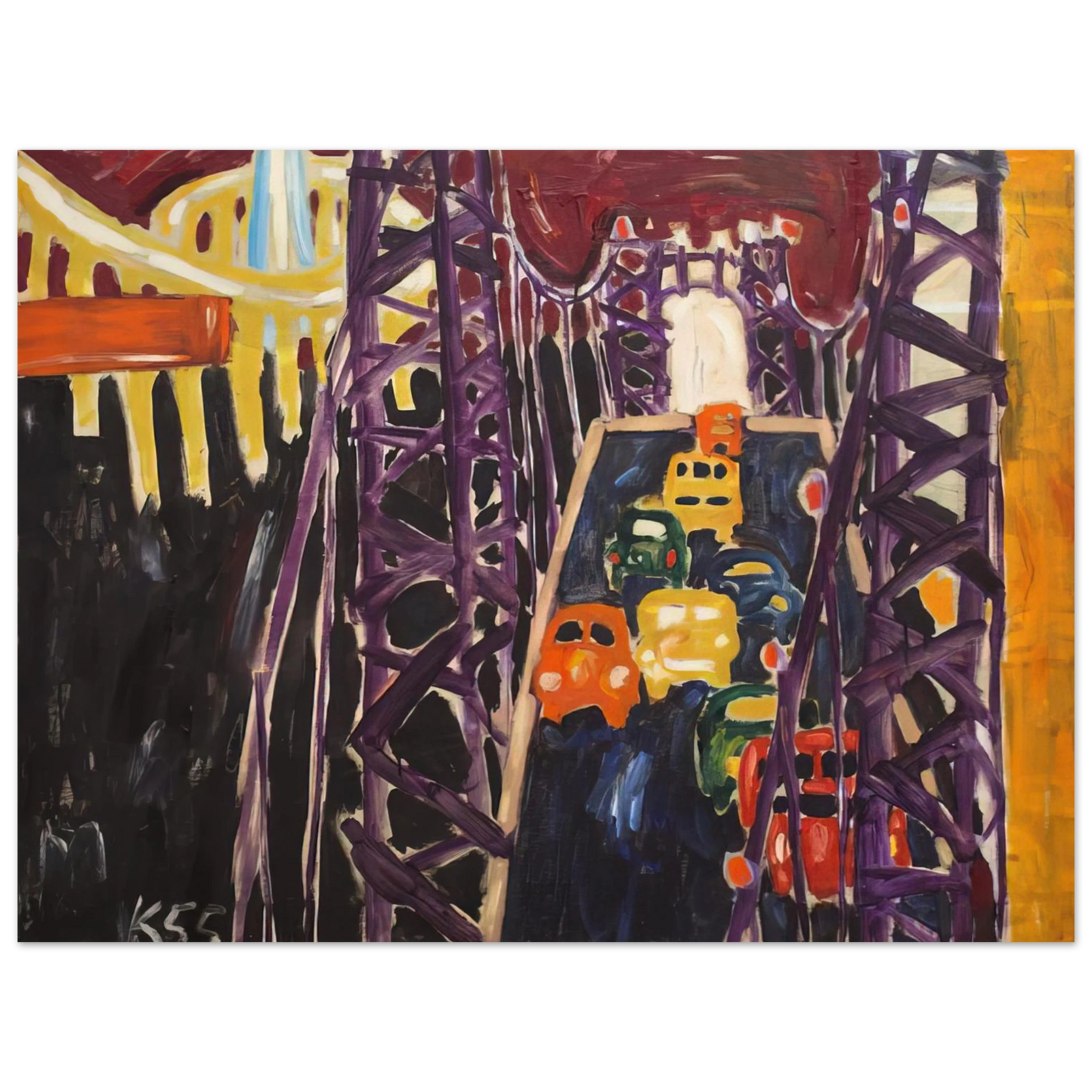 Allan Kaprow - George Washington Bridge, with Cars Fine Art Poster - Default Title