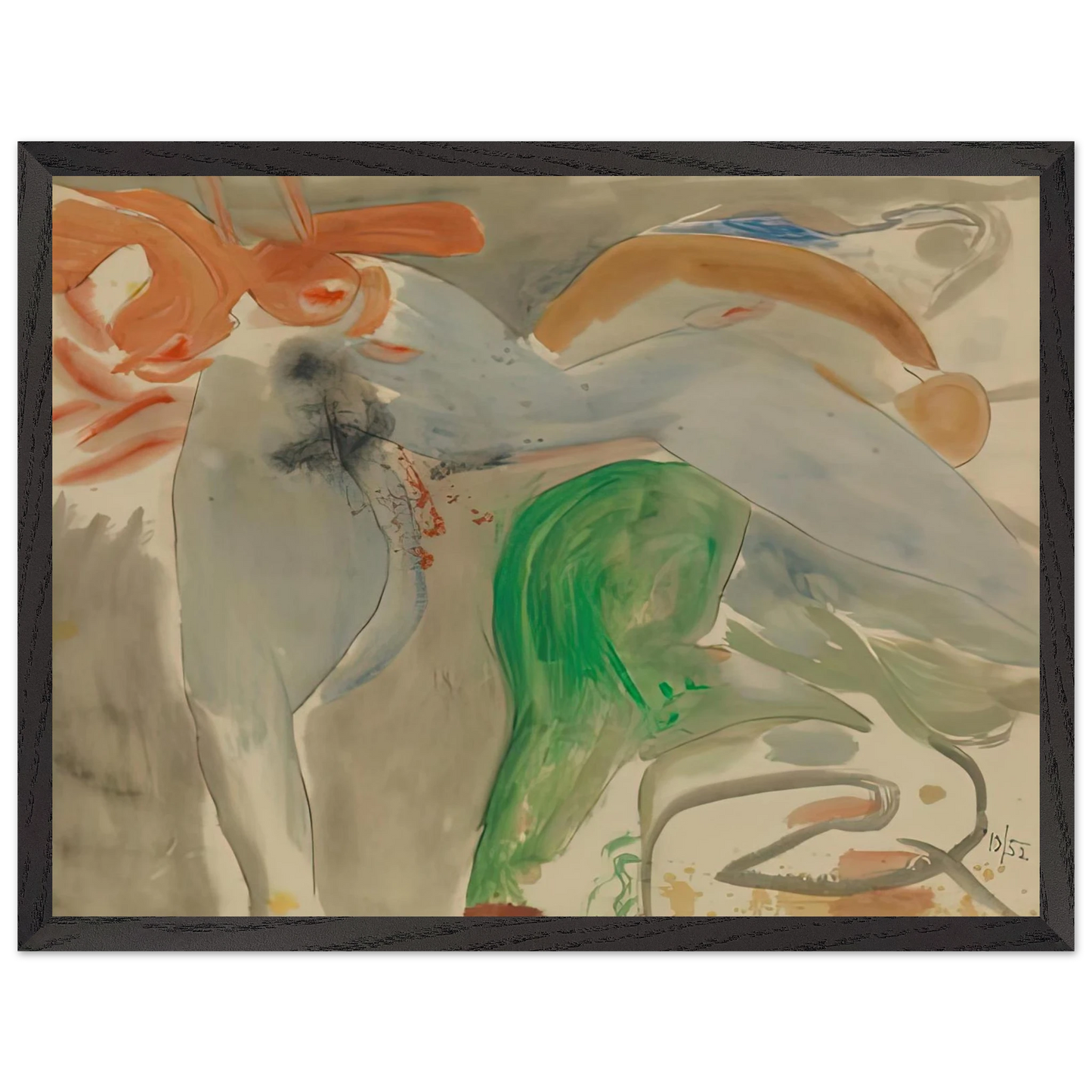 Helen Frankenthaler - Scene with Nude, 1952- Wall Art - 60x80 cm / 24x32 inches - Premium Wooden Framed Poster With Fine Art Paper - White frame