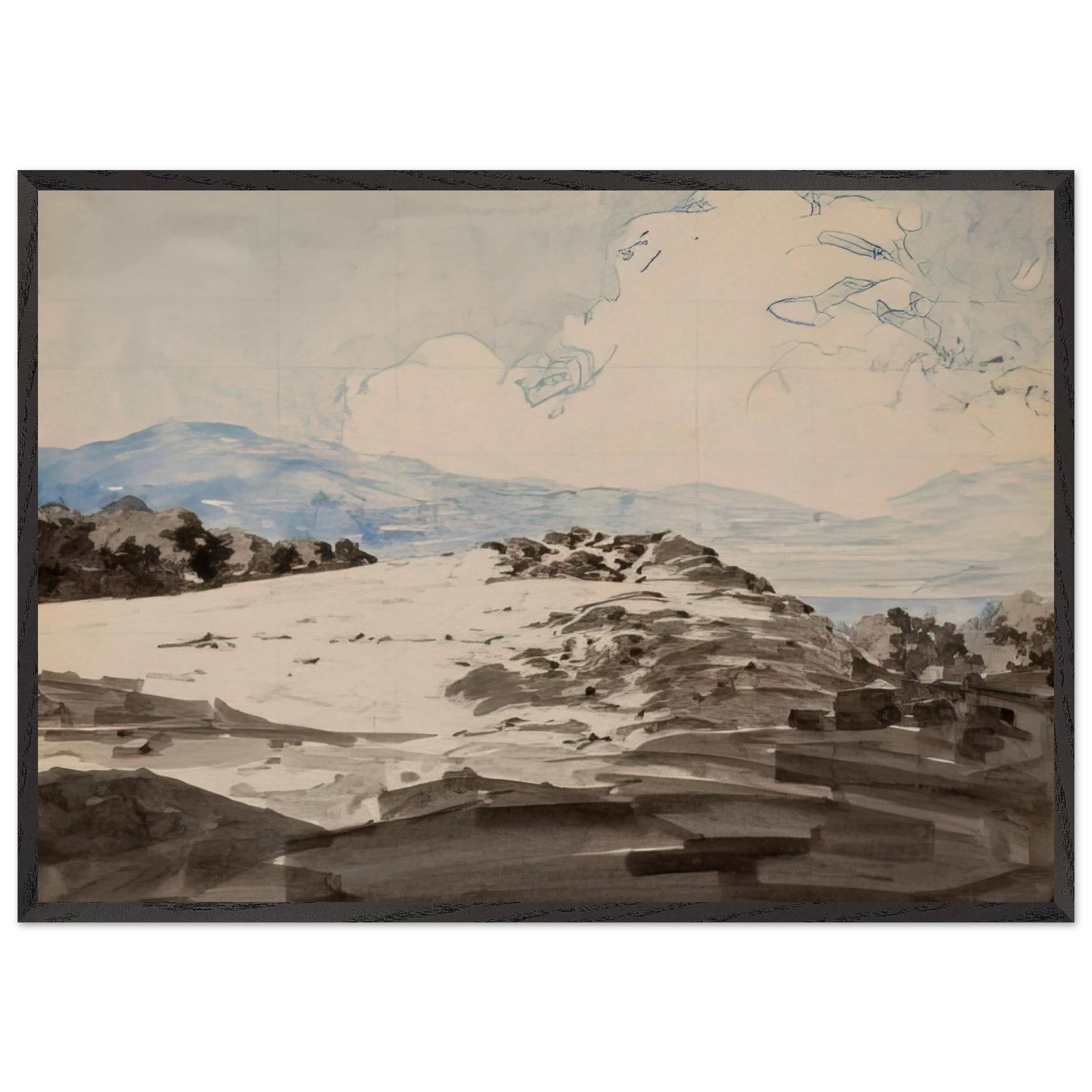 Sheep Pasture Cornish New Hampshire - Maxfield Parrish 70x100 cm / 28x40 inches Framed Art Print – Black Wooden Frame