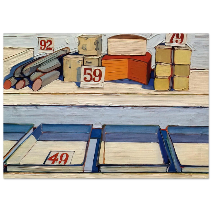 Wayne Thiebaud - Delicatessen Counter - 1962 Wall Art - 21x29.7 cm / 8x12" - Premium Wooden Framed Poster With Fine Art Paper-canvas - White frame