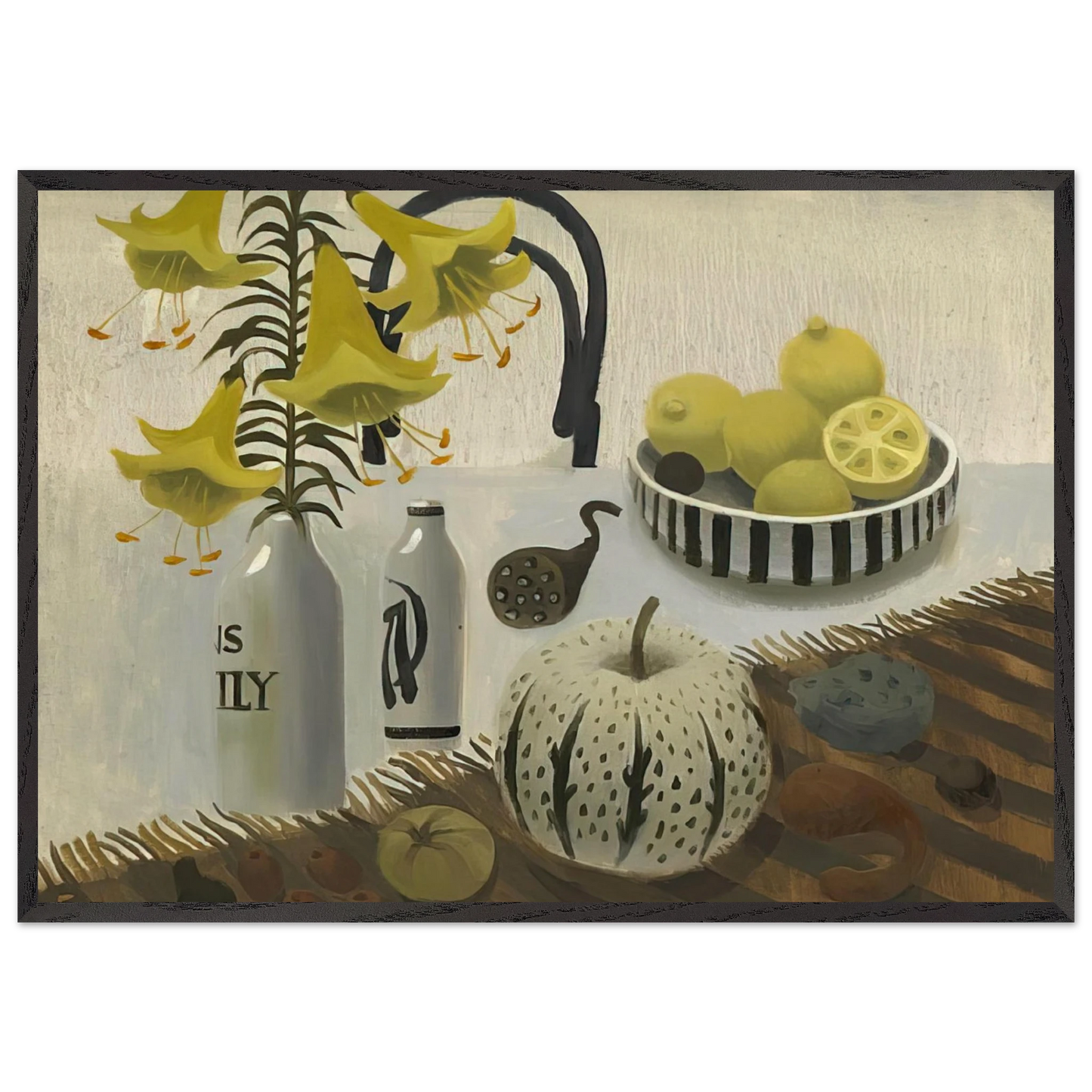 Lilies and Lemons - 2007 - Mary Fedden 70x100 cm / 28x40 inches Framed Art Print – Black Wooden Frame
