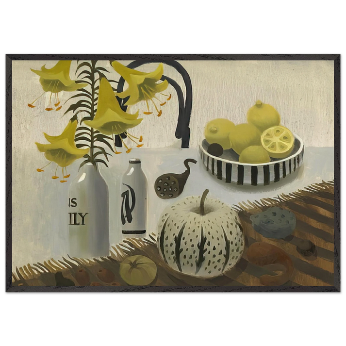 Lilies and Lemons - 2007 - Mary Fedden 70x100 cm / 28x40 inches Framed Art Print – Black Wooden Frame
