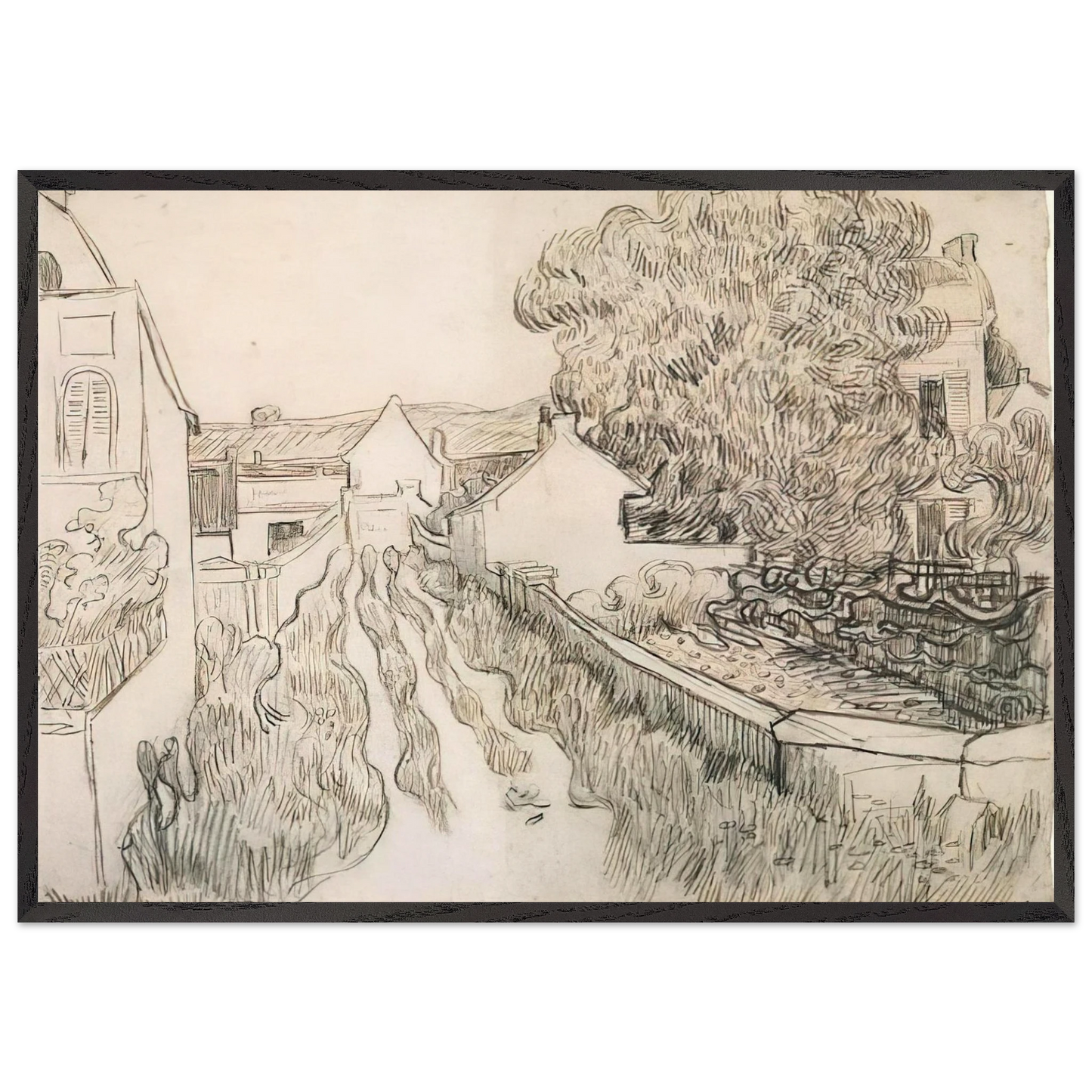 VILLAGE STREET N2 - Vincent van Gogh Framed Art Print – Black Wooden Frame - Default Title - -Framed Art Print