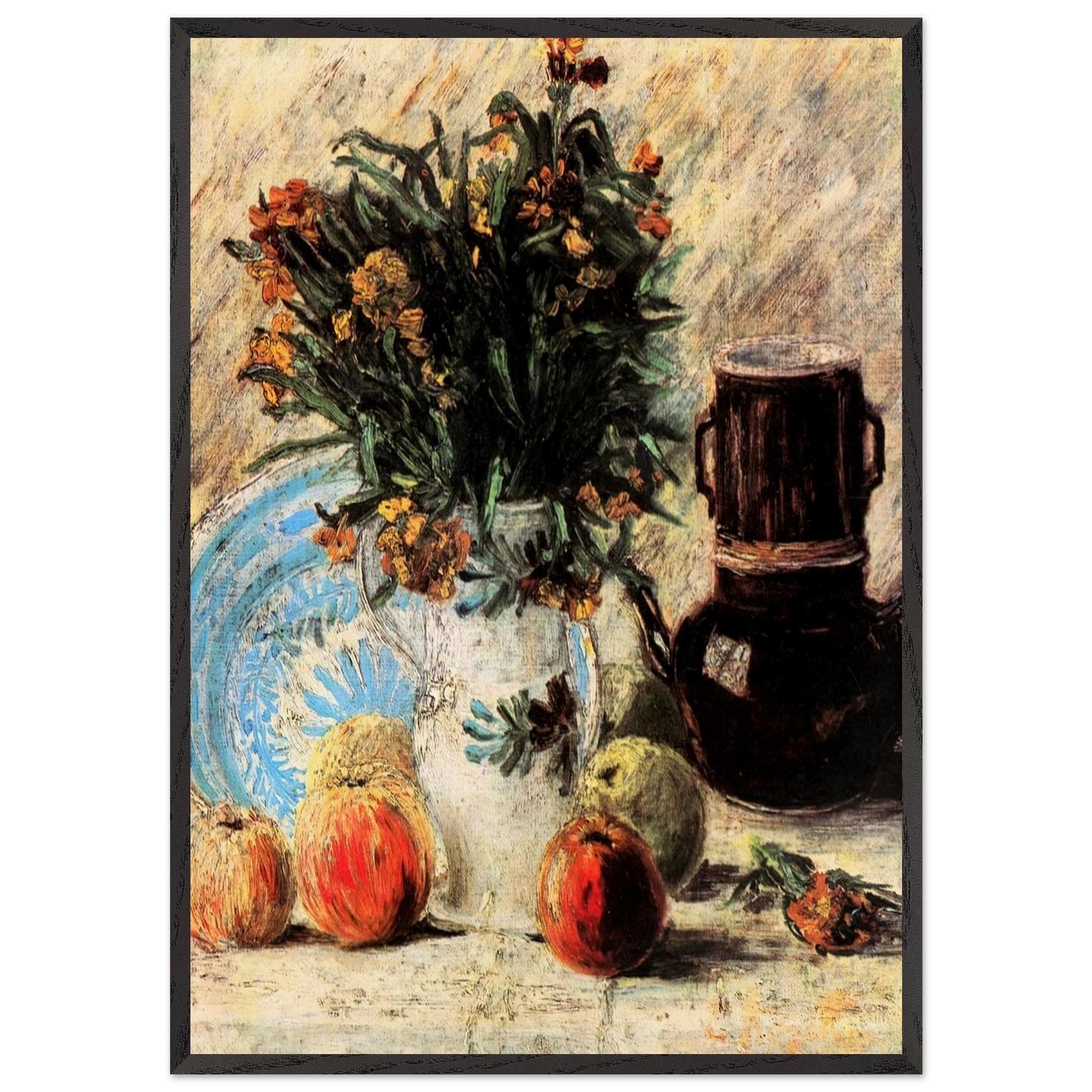 Wall artVase with Flowers Coffeepot and Fruit - Vincent van Gogh Framed Art Print – Black Wooden Frame - Default Title - -Framed Art Print