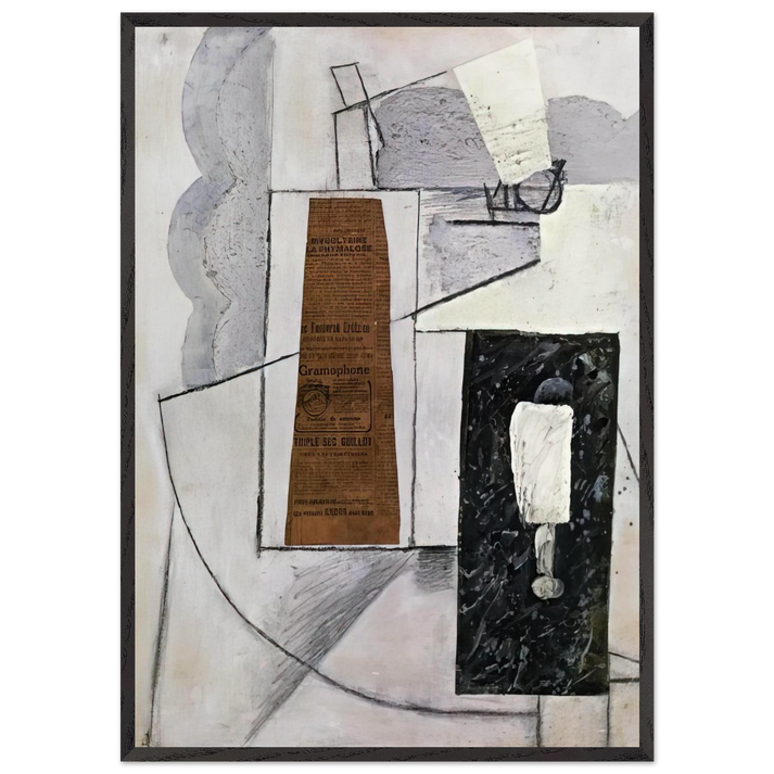 BOTTLE AND GLASS 1 - Juan Gris 70x100 cm / 28x40 inches Framed Art Print – Black Wooden Frame