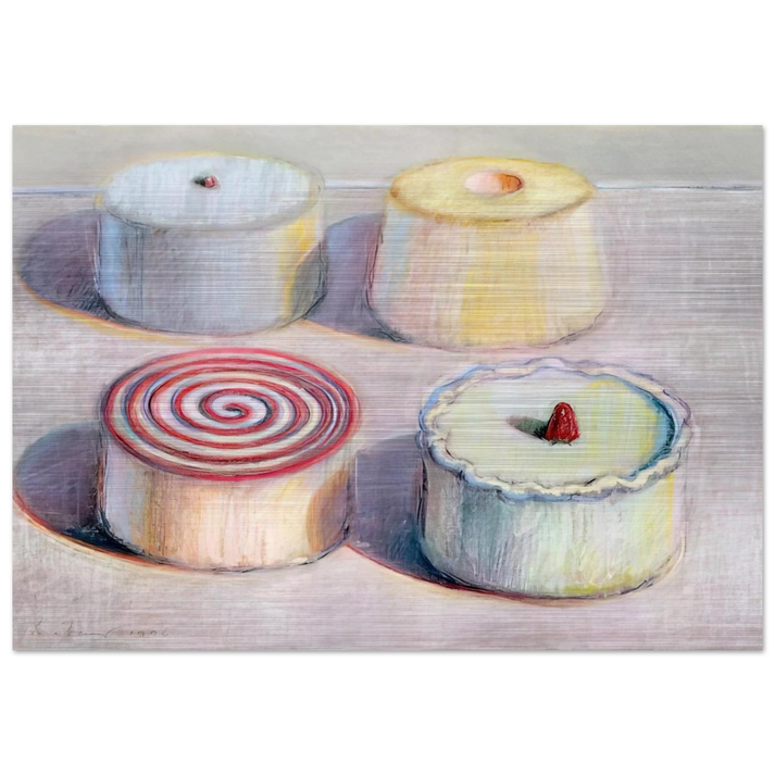 Four Cakes - 1996 - Wayne Thiebaud Brushed Aluminum Print - 70x100 cm / 28x40 inches | Wayne Thiebaud Aluminum Print | Wayne Thiebaud Prints