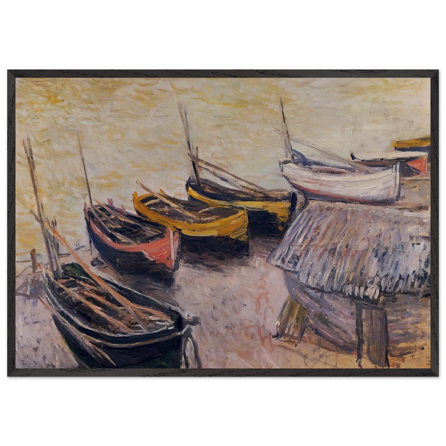 Boats on the Beach - claude monet Framed Art Print – Black Wooden Frame - Default Title - -Framed Art Print