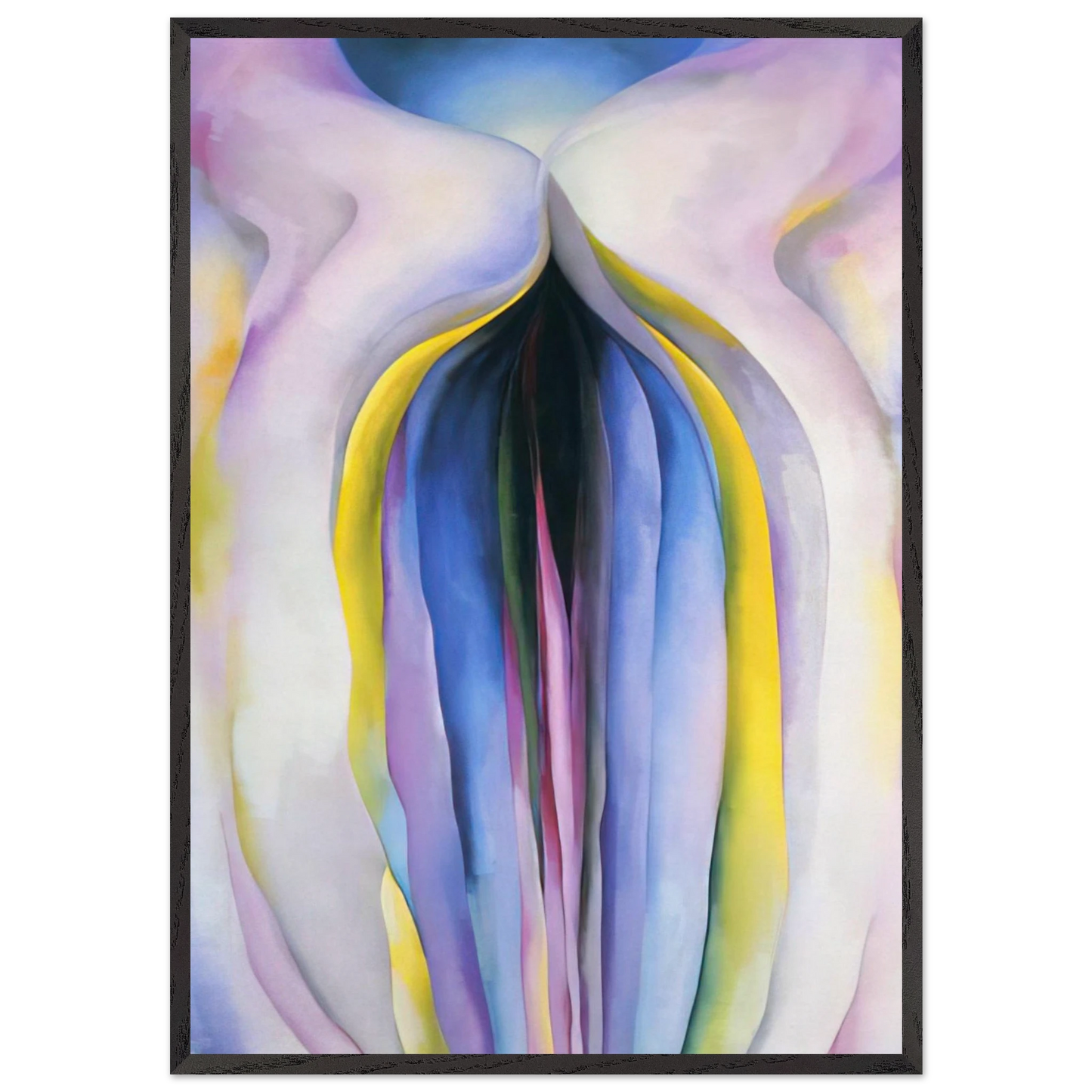 Grey Line With Black Blue And Yellow - Georgia OKeeffe 70x100 cm / 28x40 inches Framed Art Print – Black Wooden Frame