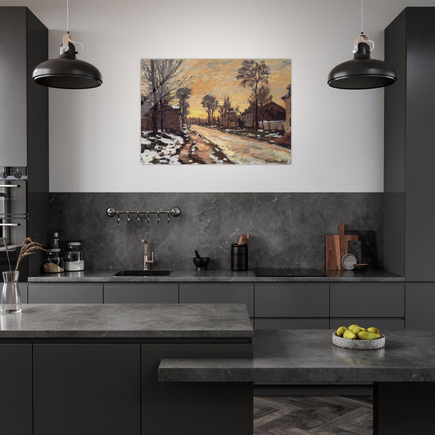 Road at Louveciennes, Melting Snow, Sunset - claude monet Acrylic Print - 70x100 cm / 28x40″ inches