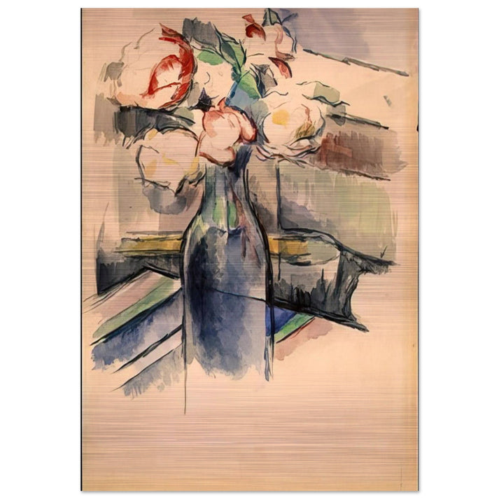 Roses in a Bottle - Paul Cézanne Brushed Aluminum Print - 70x100 cm / 28x40 inches | Paul Cézanne Aluminum Print | Paul Cézanne Prints