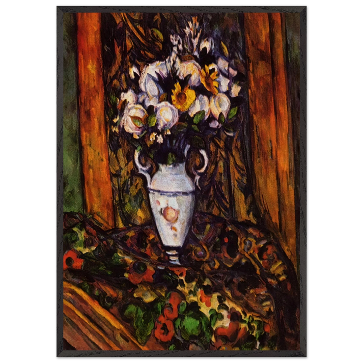 Still Life Vase with Flowers - Paul Cezanne 70x100 cm / 28x40 inches Framed Art Print – Black Wooden Frame
