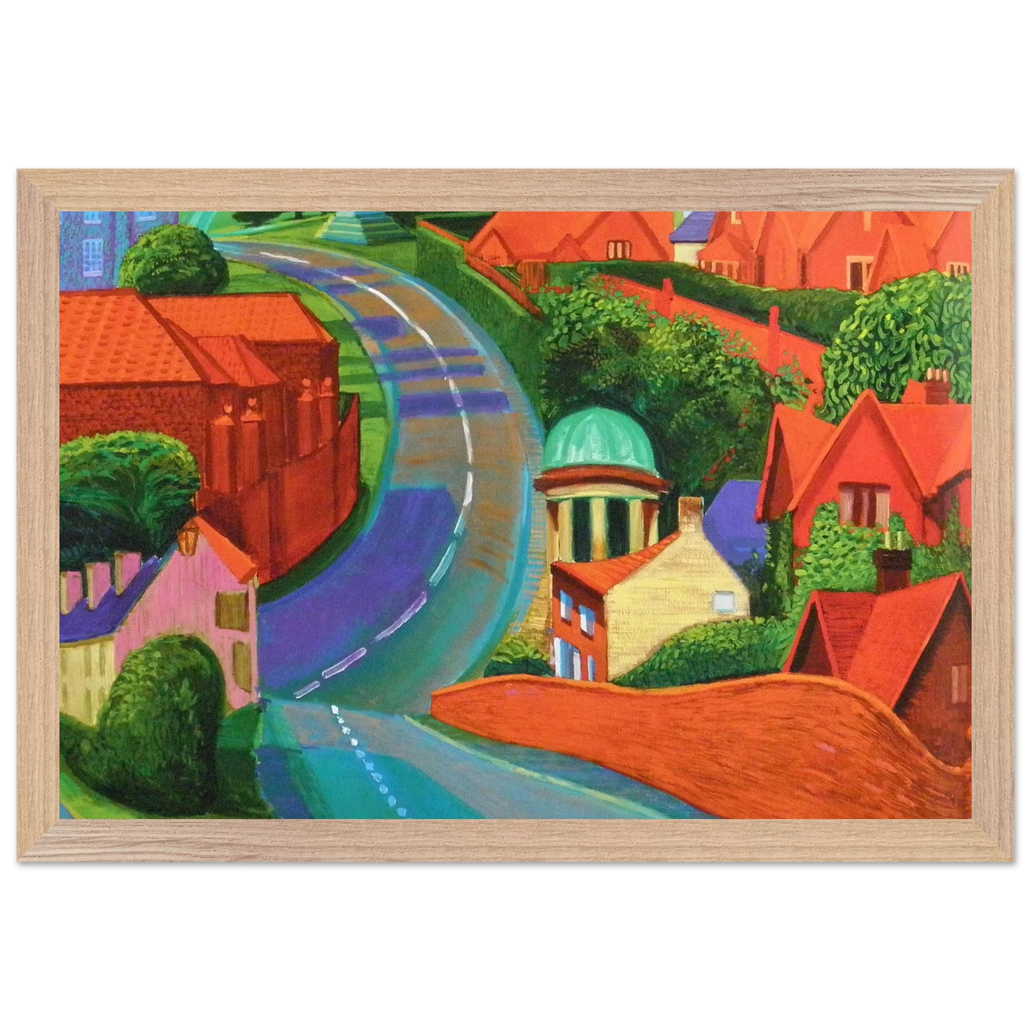 David Hockney - The Road to York Through Sledmere - 60x80 cm / 24x32 inches - Premium Wooden Framed Poster With Fine Art Paper-canvas - White frame