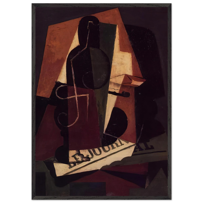 BOTTLE AND GLASS - Juan Gris 70x100 cm / 28x40 inches Framed Art Print – Black Wooden Frame