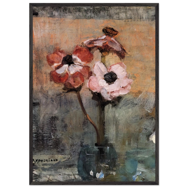 Anemones in a Vase - Piet Mondrian 70x100 cm / 28x40 inches Framed Art Print – Black Wooden Frame