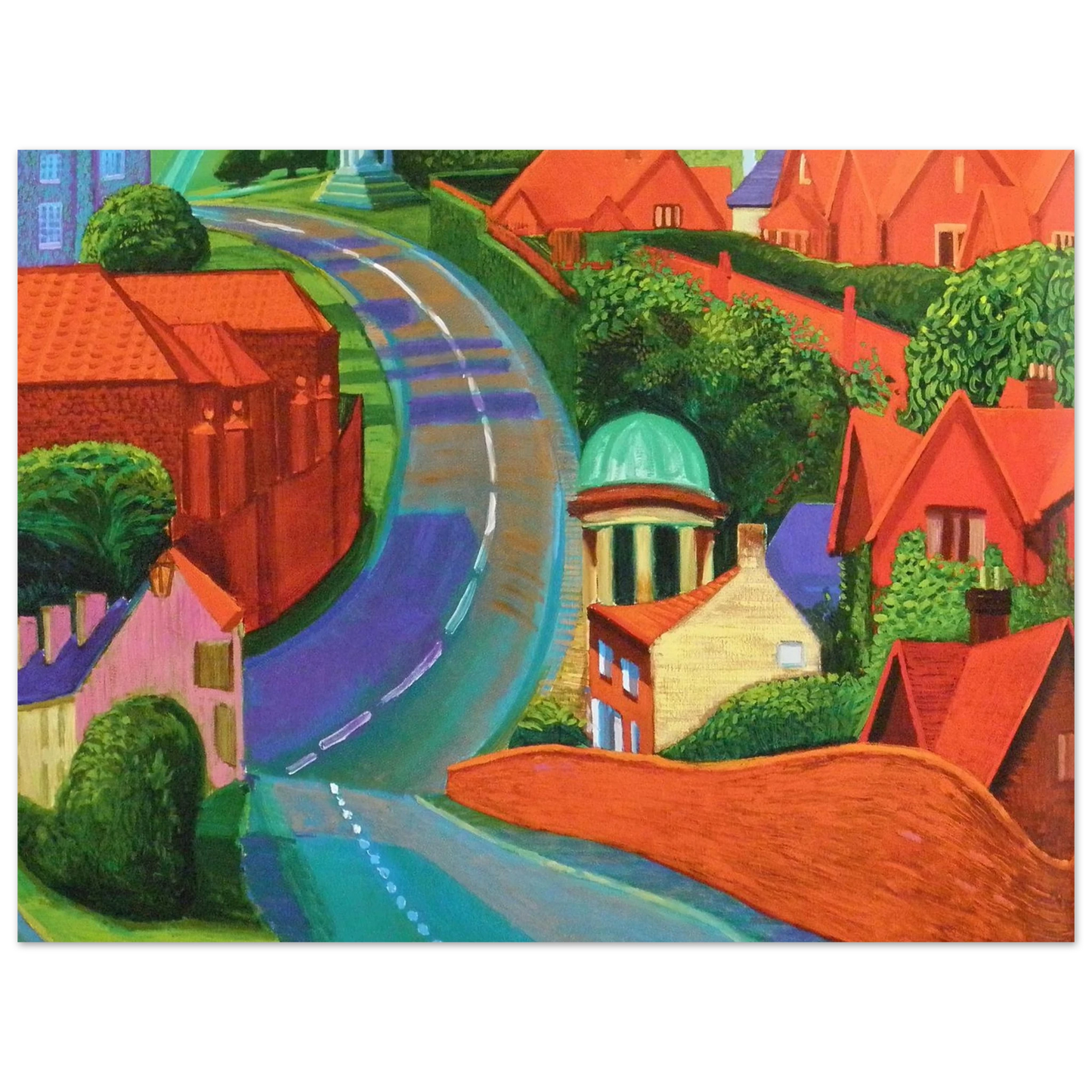 David Hockney - The Road to York Through Sledmere - 20x25 cm / 8x10 inches - Premium Wooden Framed Poster With Fine Art Paper-canvas - Wood frame