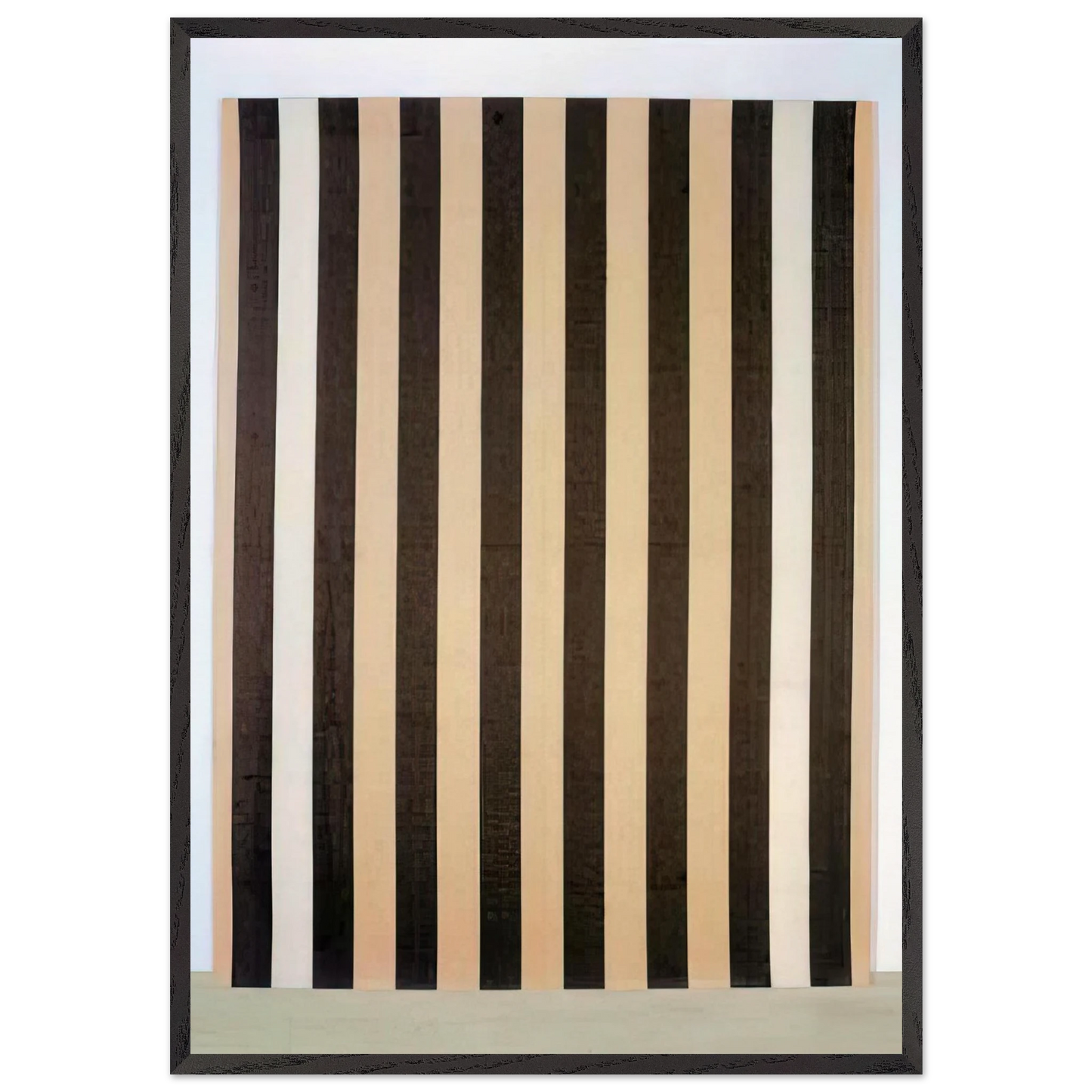 Peinture acrylique blanche sur tissu raye blanc et marron - 1972 - Daniel Buren Framed Art Print – Black Wooden Frame - Default Title - -Framed Art Print