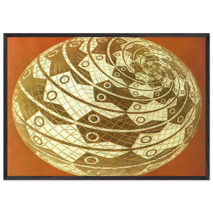 SPHERE SURFACE WITH FISHES COLOUR - MC Escher 70x100 cm / 28x40 inches Framed Art Print – Black Wooden Frame | Maurits Cornelis Escher Prints