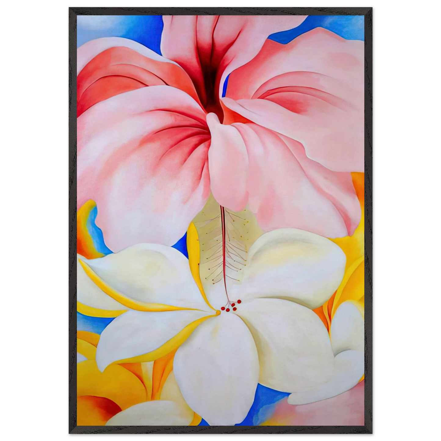 Hibiscus with Plumeria - Georgia OKeeffe 70x100 cm / 28x40 inches Framed Art Print – Black Wooden Frame