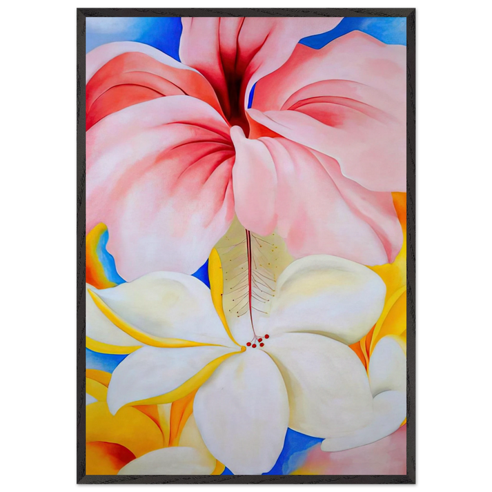 Hibiscus with Plumeria - Georgia OKeeffe 70x100 cm / 28x40 inches Framed Art Print – Black Wooden Frame