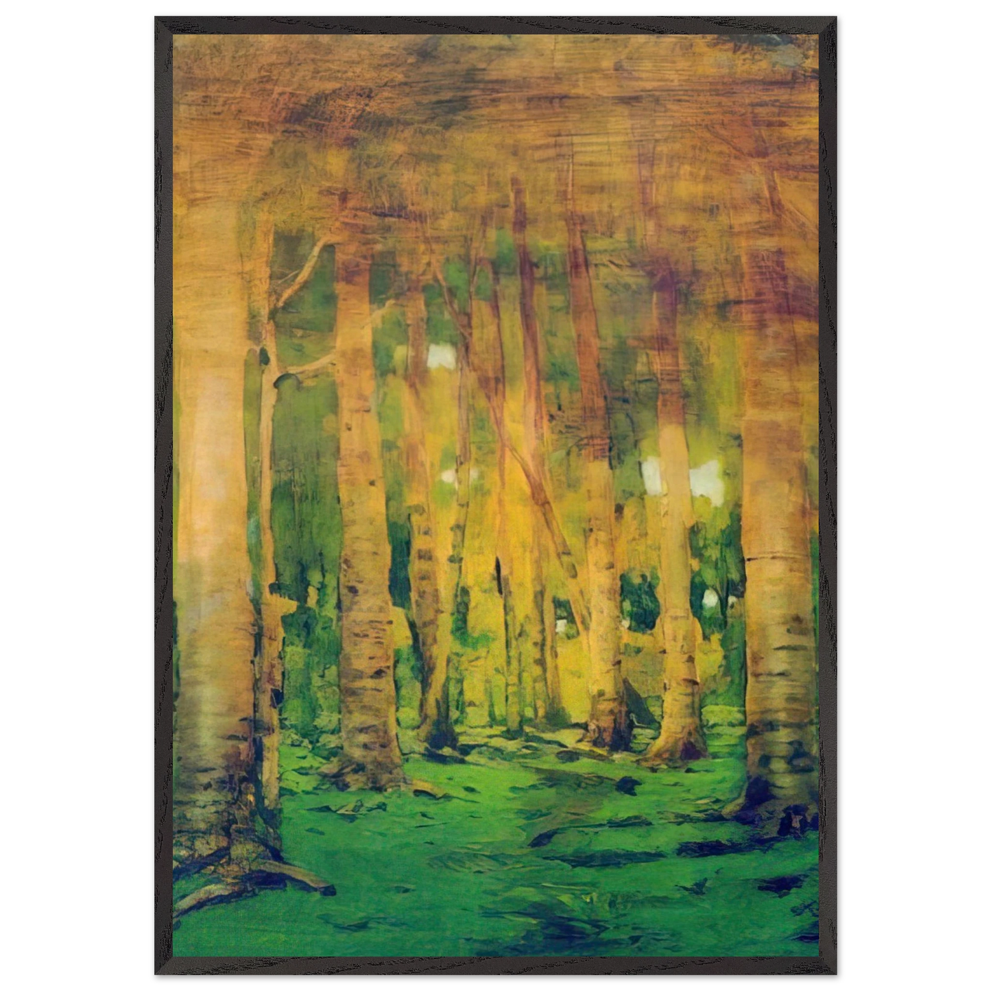 A Birch Grove Spots of sunlight - Arkhyp Kuindzhi 70x100 cm / 28x40 inches Framed Art Print – Black Wooden Frame