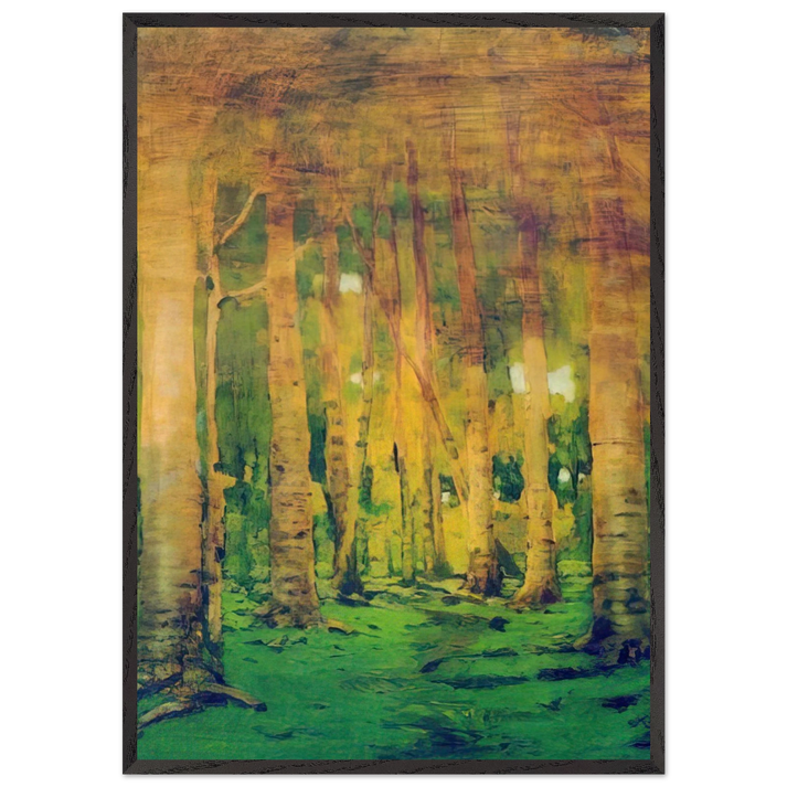 A Birch Grove Spots of sunlight - Arkhyp Kuindzhi 70x100 cm / 28x40 inches Framed Art Print – Black Wooden Frame