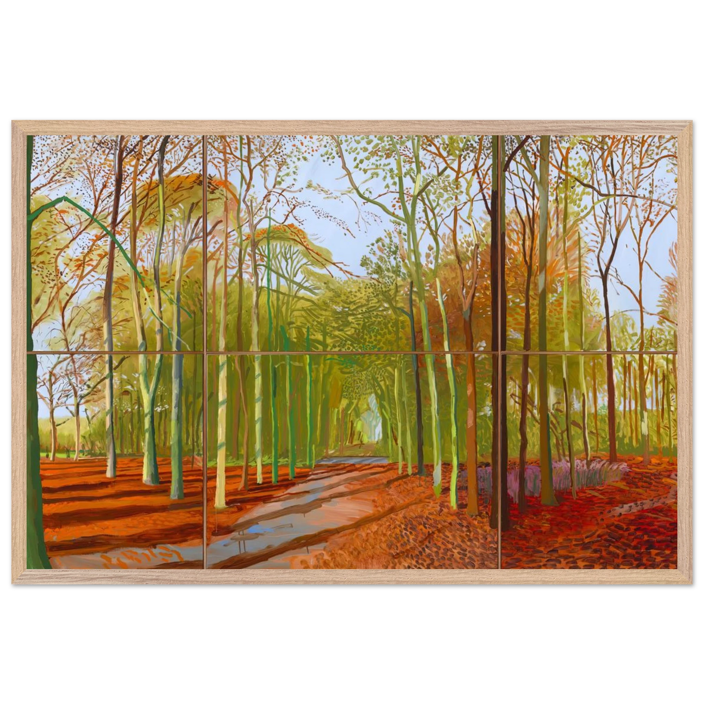 David Hockney - Woldgate Woods, 21, 23 & 29 November 2006 - 28x43 cm / XL (11x17 inches) - Premium Wooden Framed Poster With Fine Art Paper-canvas - White frame