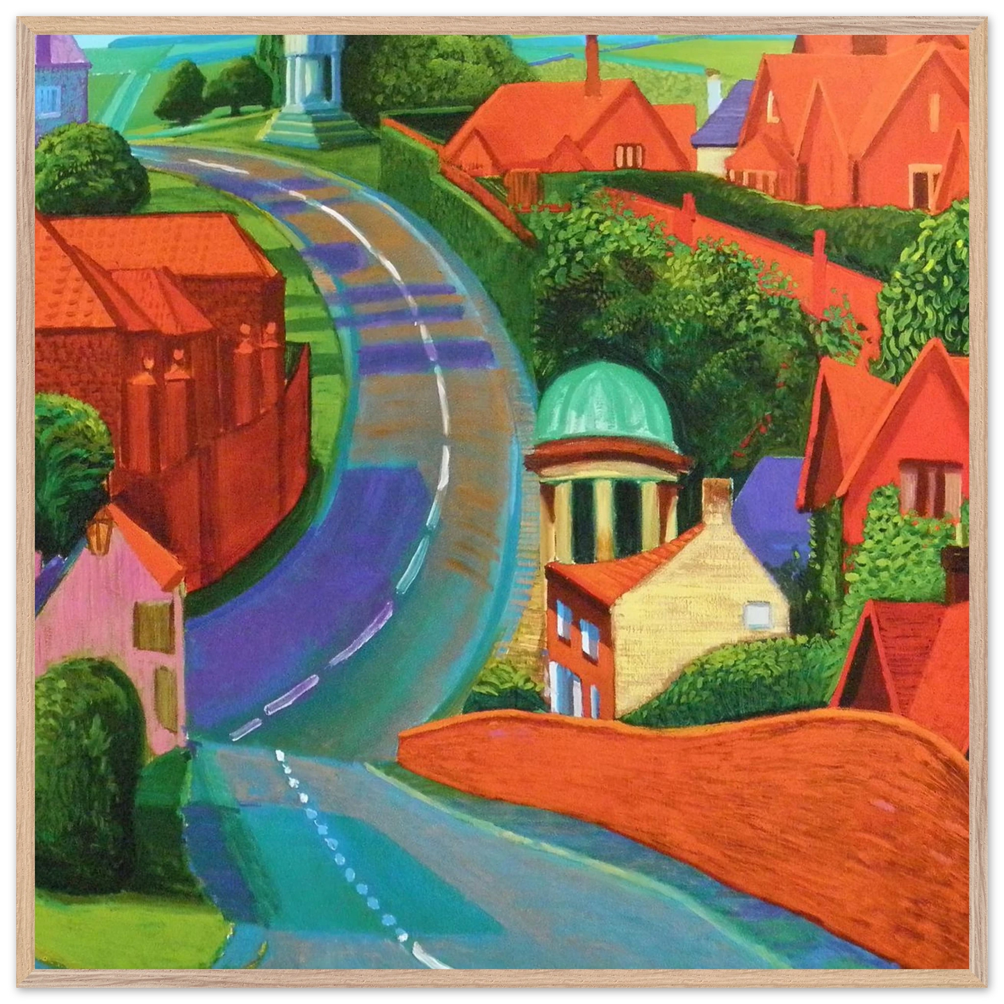 David Hockney - The Road to York Through Sledmere - 28x43 cm / XL (11x17 inches) - Premium Wooden Framed Poster With Fine Art Paper-canvas - Wood frame