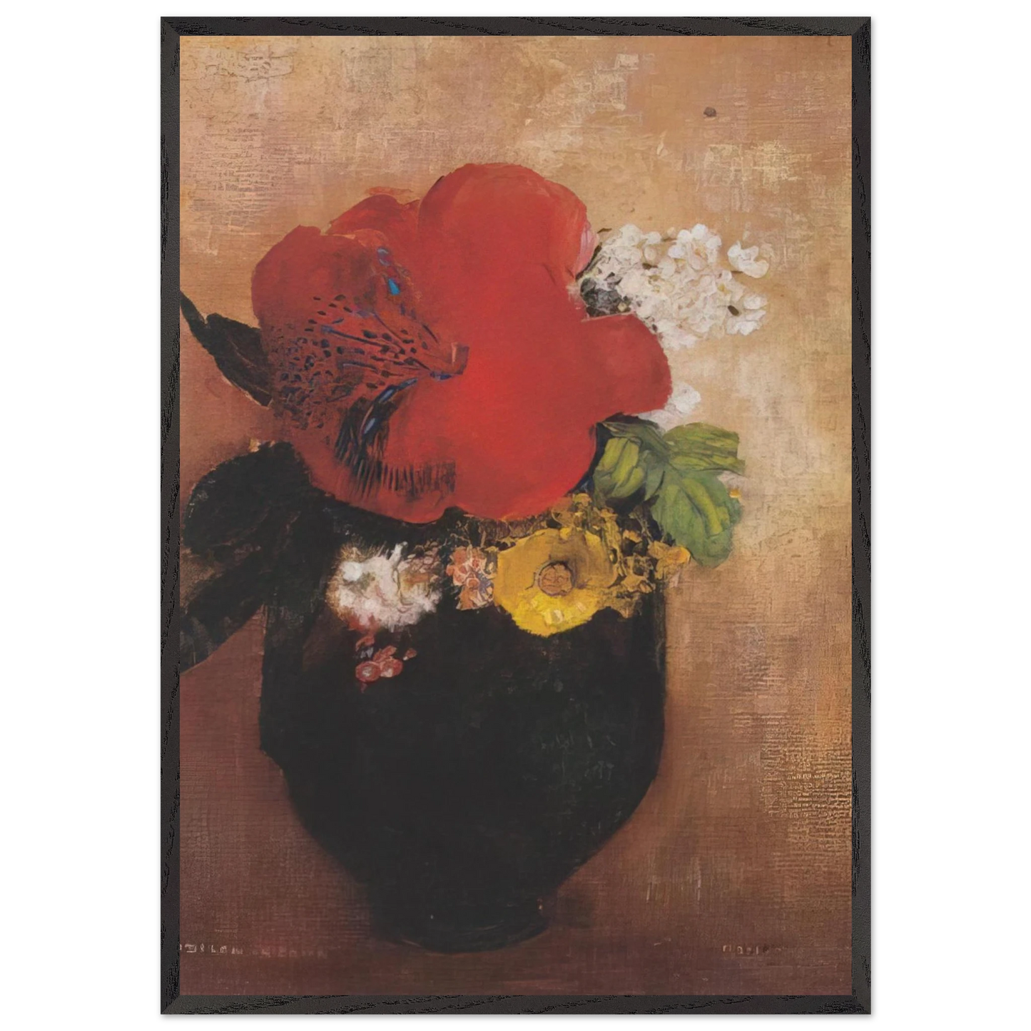 THE RED POPPY - Odilon Redon 70x100 cm / 28x40 inches Framed Art Print – Black Wooden Frame