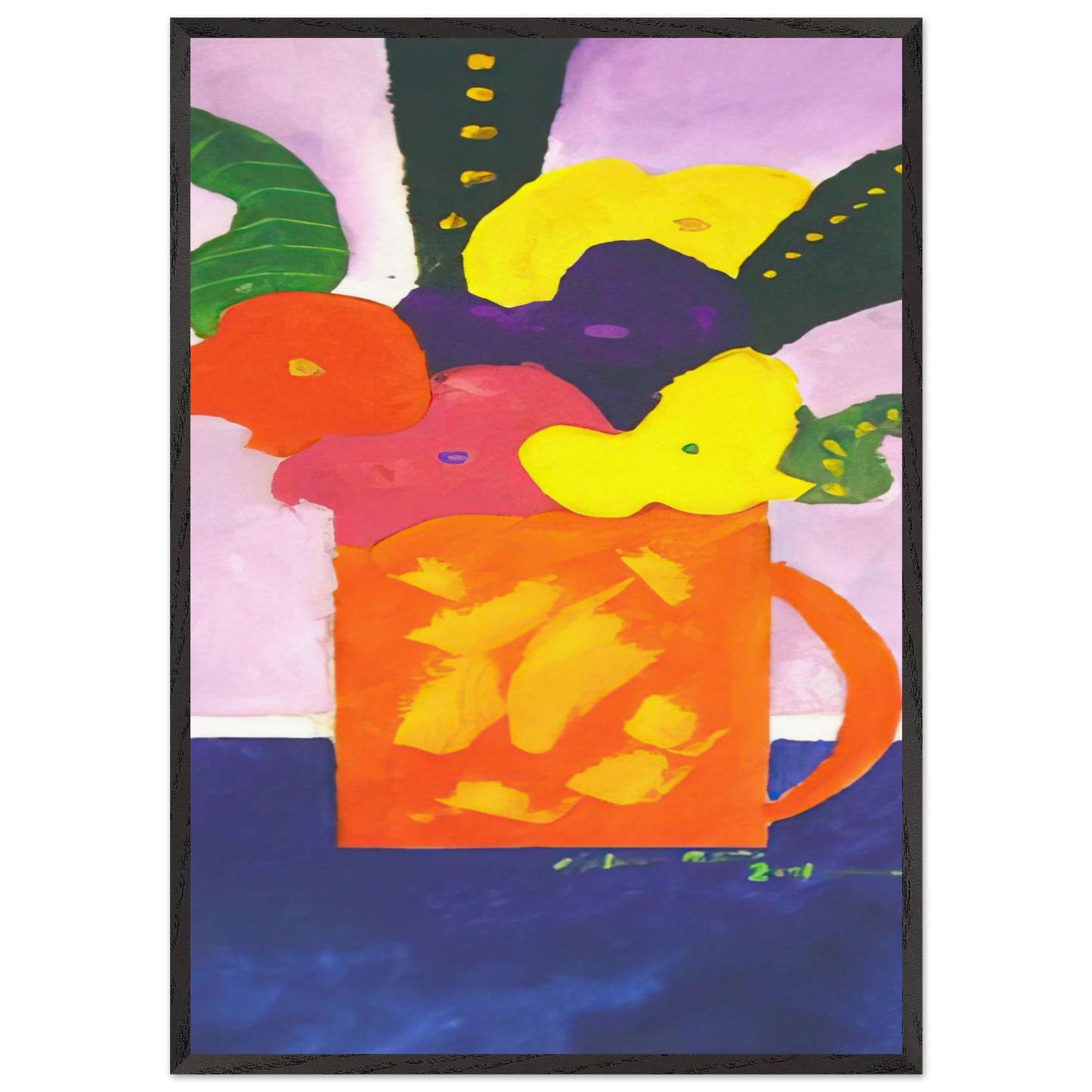 Jar With Flowers - 2001 - Aldemir Martins Framed Art Print – Black Wooden Frame - Default Title - -Framed Art Print