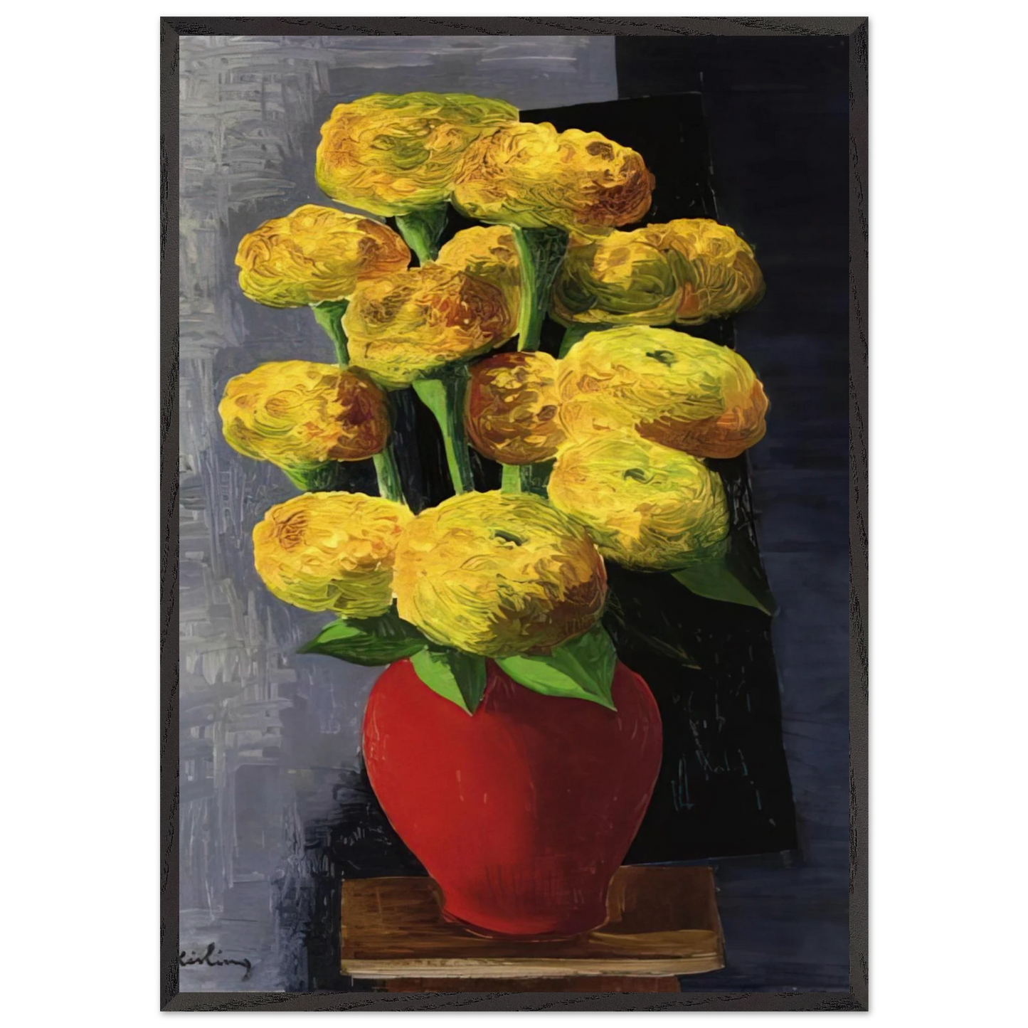 FLOWERS AND SHELLS 1919 - Moise Kisling Framed Art Print – Black Wooden Frame - Default Title - -Framed Art Print