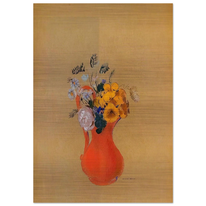 FLOWERS IN A RED PITCHER - Odilon Redon Brushed Aluminum Print - 70x100 cm / 28x40 inches | Odilon Redon Aluminum Print | Odilon Redon Prints