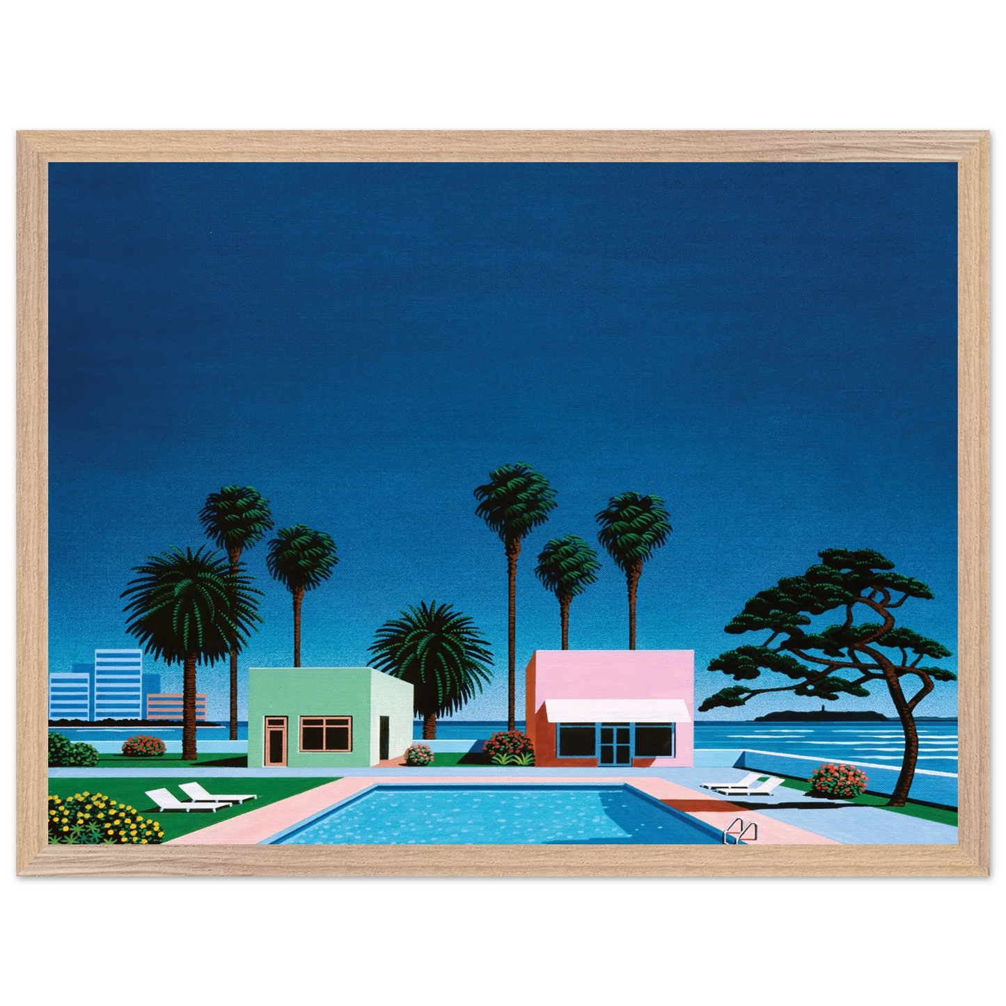 Hiroshi Nagai - Pacific Breeze Wall Art - 60x80 cm / 24x32 inches - Premium Wooden Framed Poster With Fine Art Paper - Wood frame