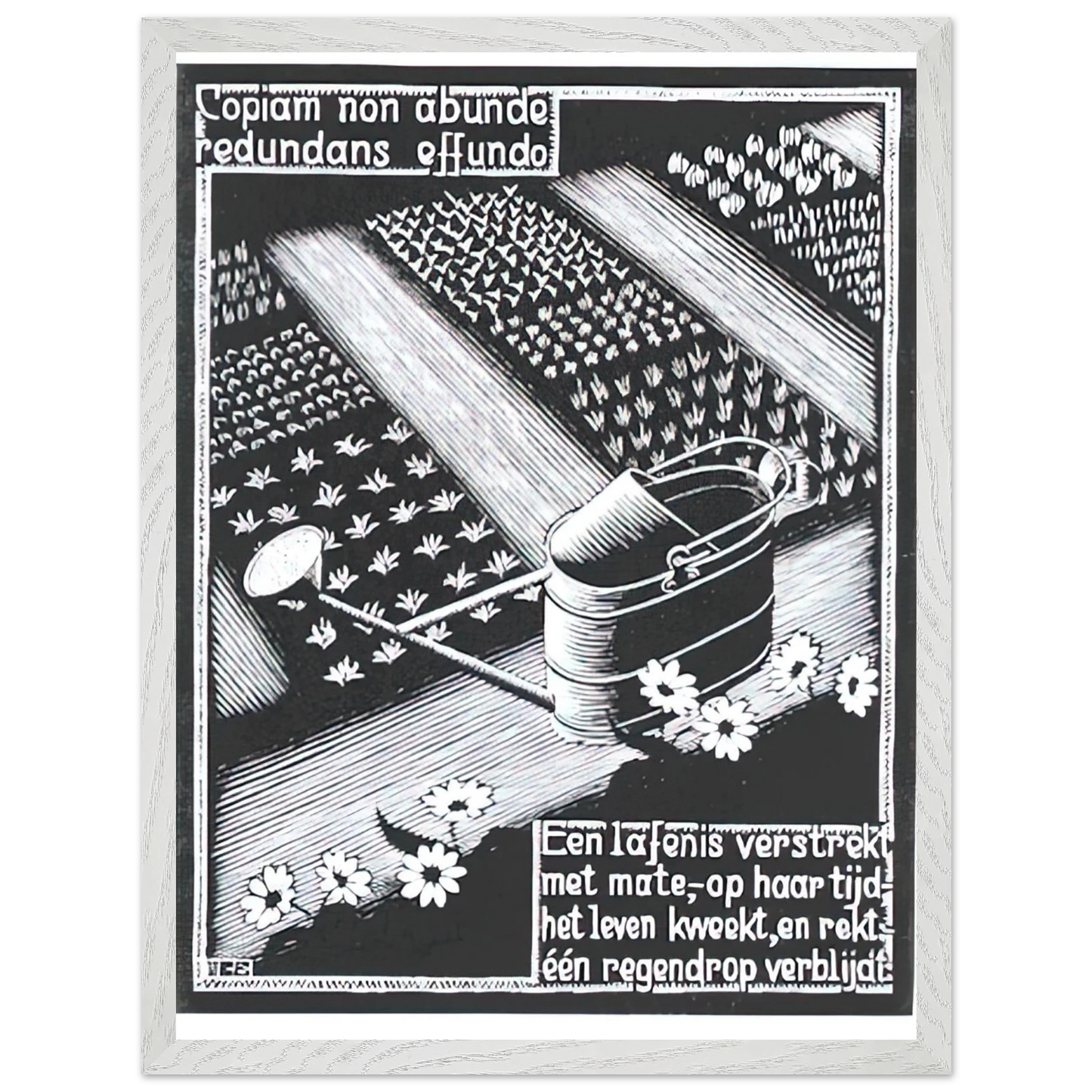 MC Escher - WATERINGCAN Wall Art - 30x40 cm / 12x16 inches - Premium Wooden Framed Poster With Fine Art Paper - Black frame