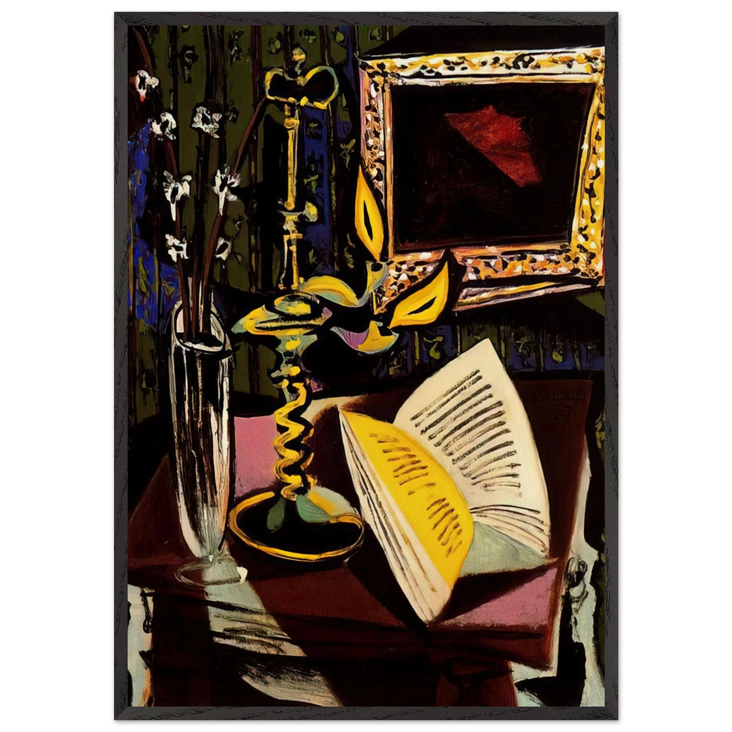 Still life with candlestick - 1937 - Pablo Picasso 70x100 cm / 28x40 inches Framed Art Print – Black Wooden Frame
