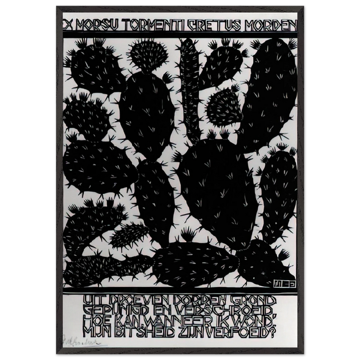 EMBLEMATA CACTUS - MC Escher 70x100 cm / 28x40 inches Framed Art Print – Black Wooden Frame | Maurits Cornelis Escher Prints