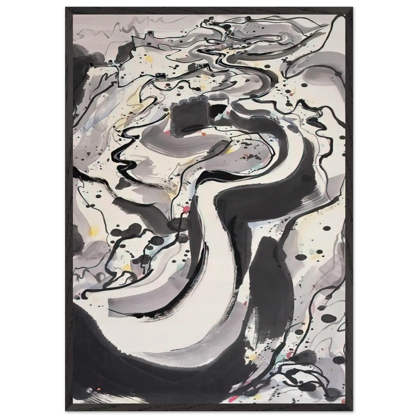 The Great Wall I - 1986 - Wu Guanzhong Framed Art Print – Black Wooden Frame - Default Title - -Framed Art Print