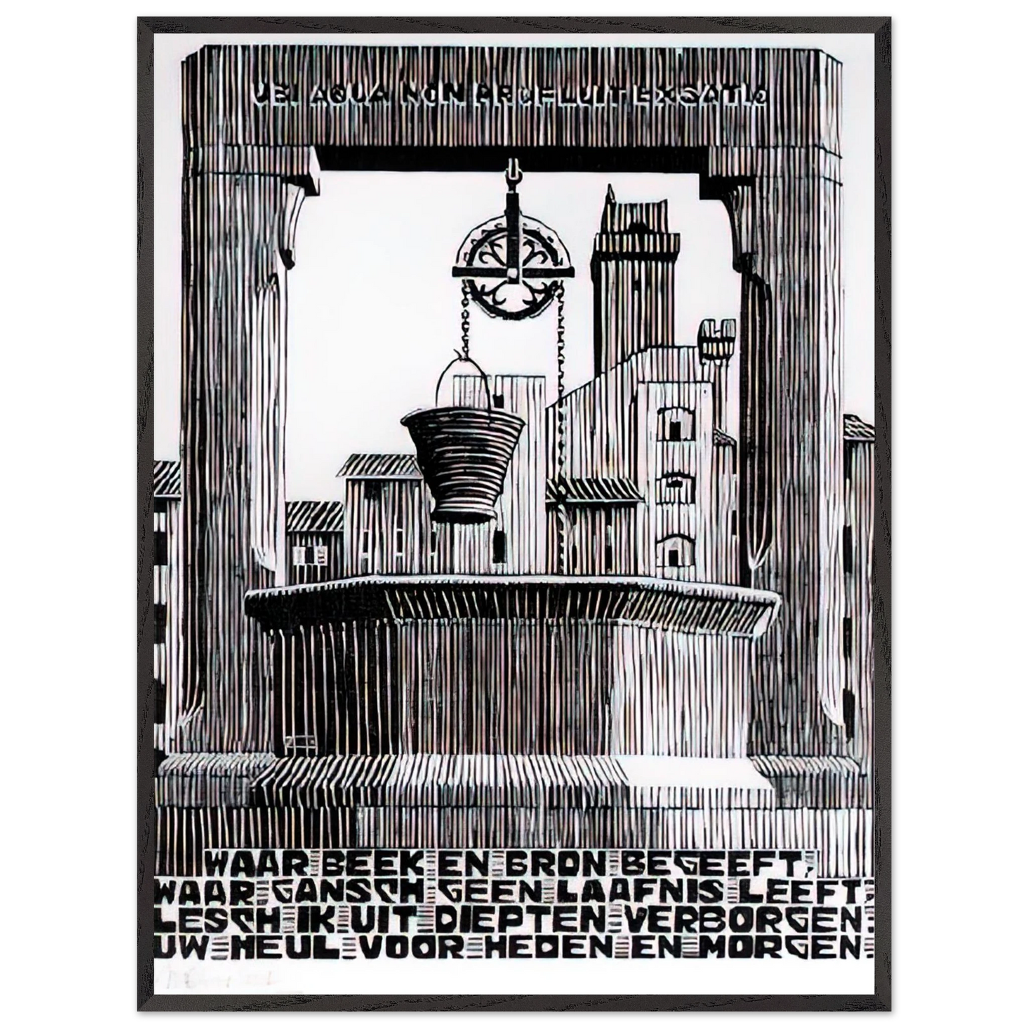 MC Escher - EMBLEMATA WELL Wall Art - 30x40 cm / 12x16 inches - Premium Wooden Framed Poster With Fine Art Paper - White frame
