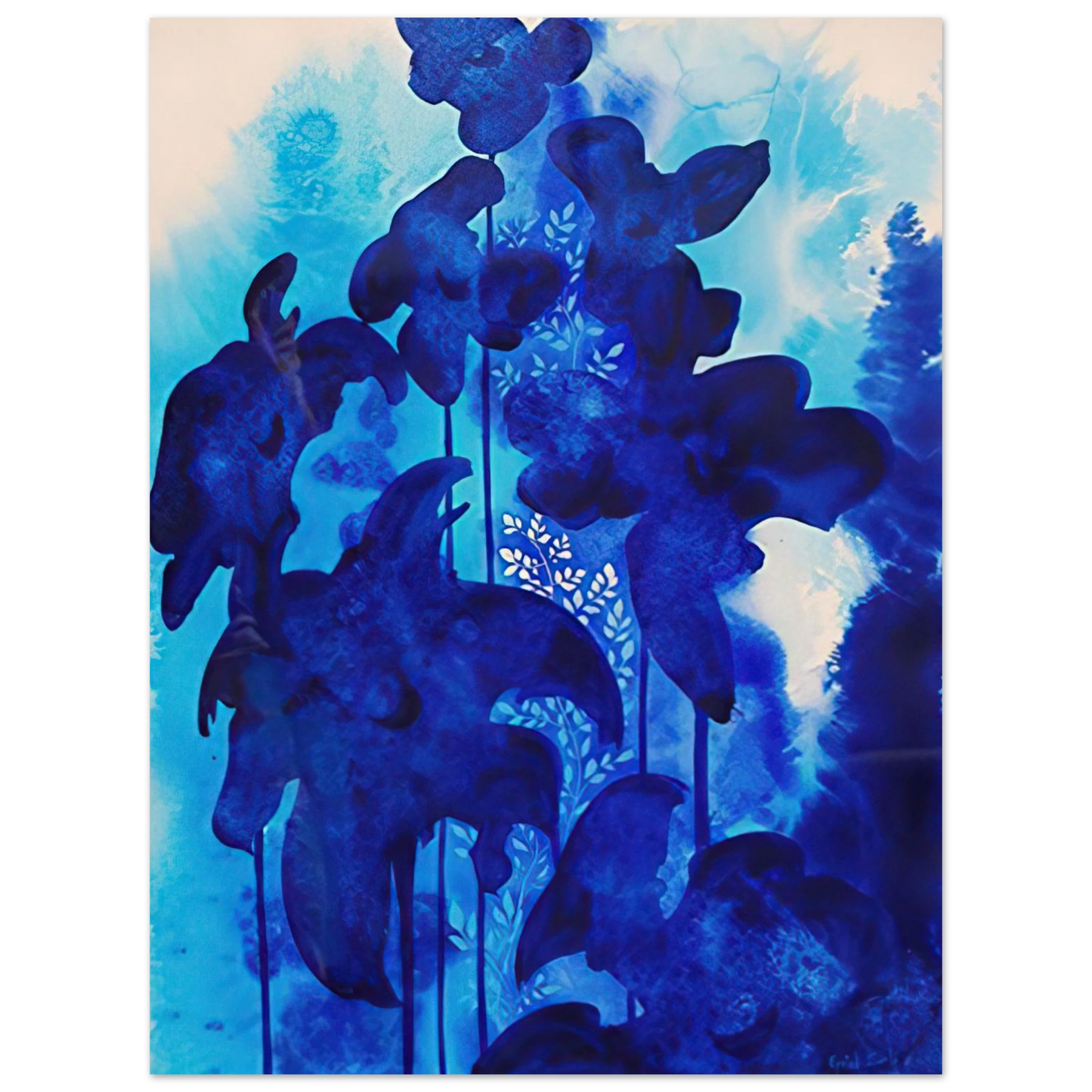 Eyvind Earle - Blue Floral Fine Art Poster - Default Title