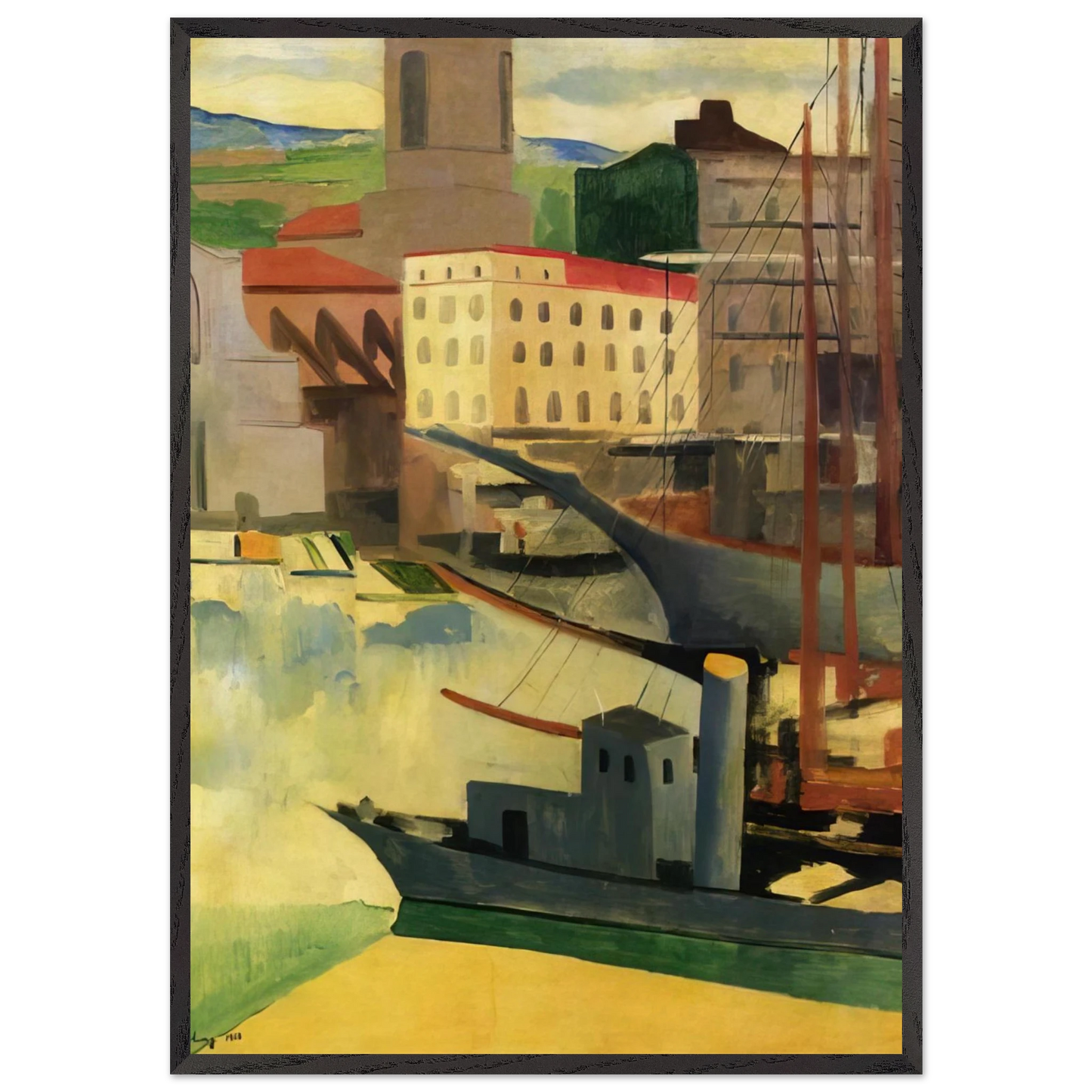 PORT AT SAINT TROPEZ 1918 - Moise Kisling Framed Art Print – Black Wooden Frame - Default Title - -Framed Art Print