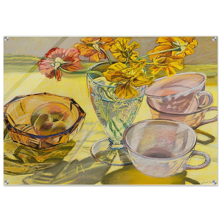 NASTURTIUMS AND PINK CUPS 1981 - Janet Fish Acrylic Print - 70x100 cm / 28x40″ inches