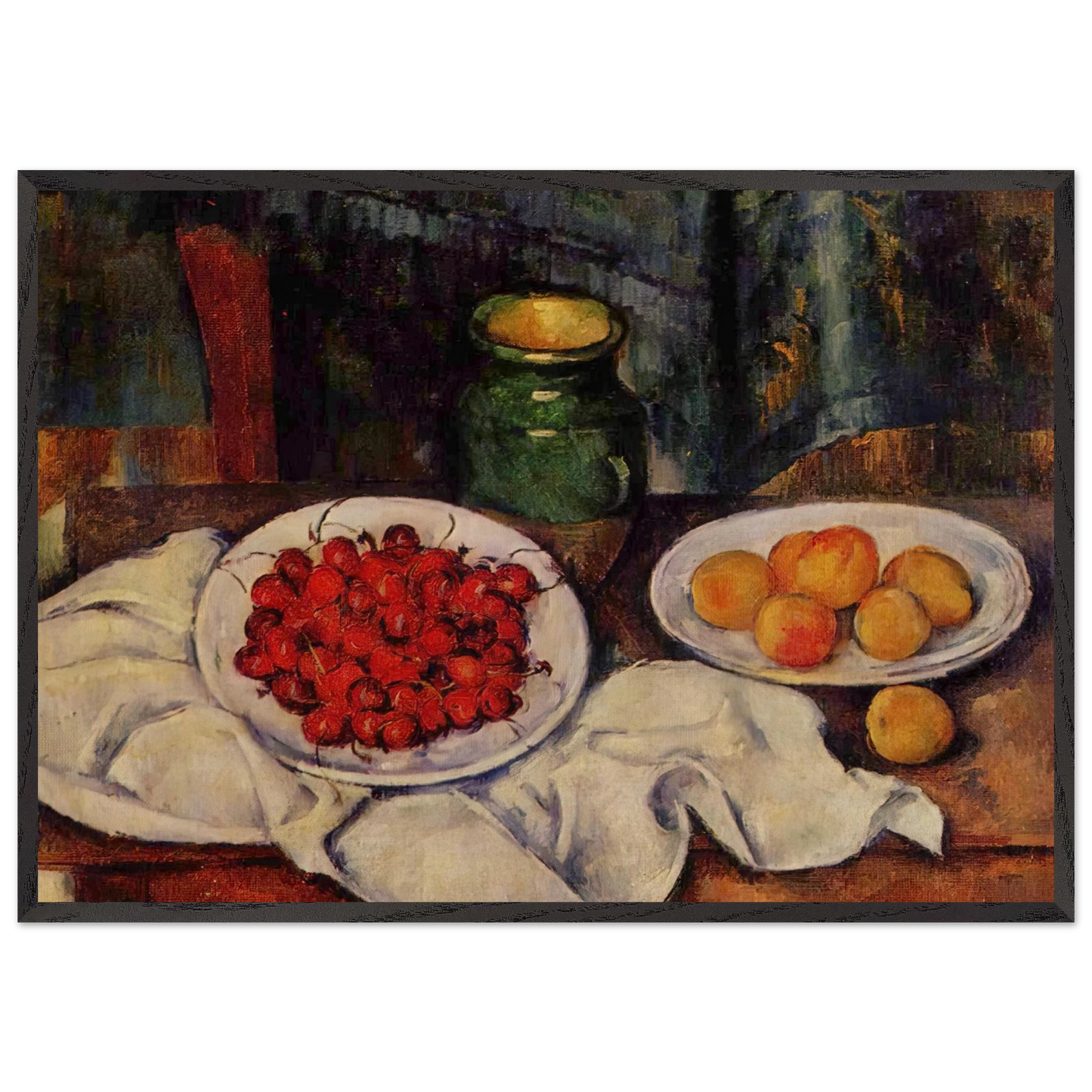 Still Life with a Plate of Cherries - Paul Cezanne 70x100 cm / 28x40 inches Framed Art Print – Black Wooden Frame