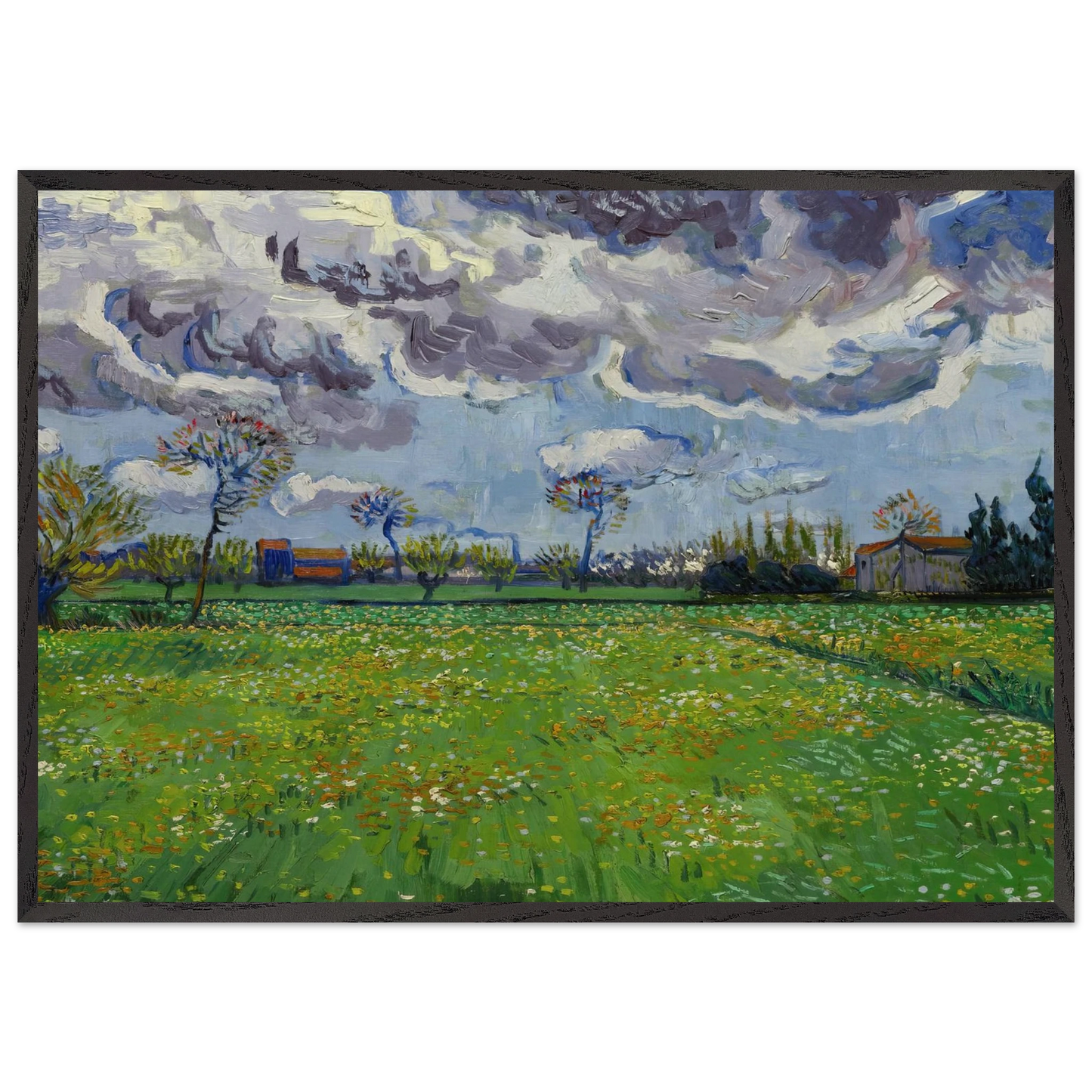 Landscape under a Stormy Sky - Vincent van Gogh Framed Art Print – Black Wooden Frame - Default Title - -Framed Art Print