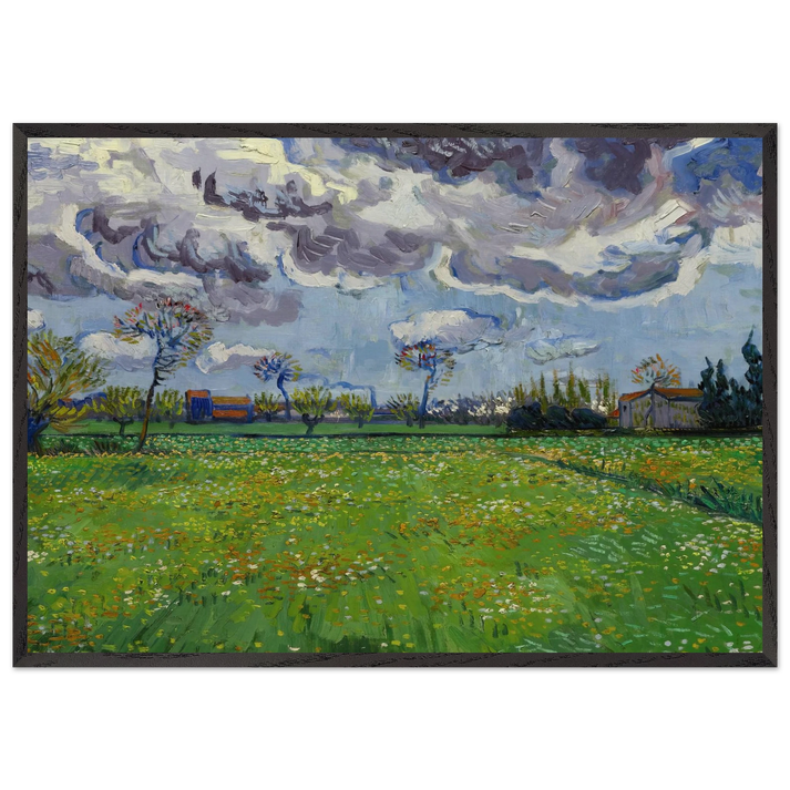 Landscape under a Stormy Sky - Vincent van Gogh 70x100 cm / 28x40 inches Framed Art Print – Black Wooden Frame