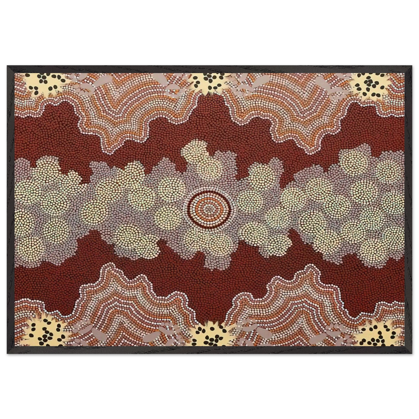 Malaka Honey Ant Dreaming - 1992 - Clifford Possum Tjapaltjarri 70x100 cm / 28x40 inches Framed Art Print – Black Wooden Frame