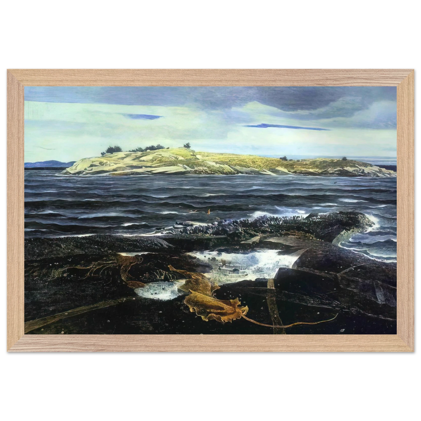 Andrew Wyeth - LITTLE CALDWELLS ISLAND Wall Art - 60x80 cm / 24x32 inches - Premium Wooden Framed Poster With Fine Art Paper - Wood frame