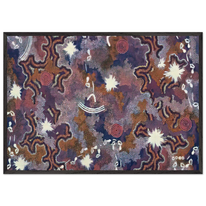 Ngarlu - 1994 - Clifford Possum Tjapaltjarri 70x100 cm / 28x40 inches Framed Art Print – Black Wooden Frame