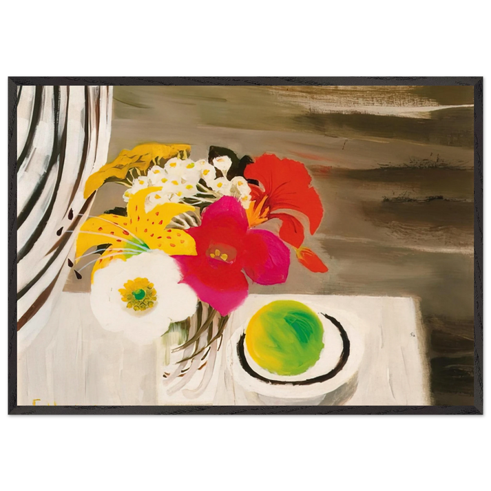 Still Life with Fruit and Flowers - 1988 - Mary Fedden 70x100 cm / 28x40 inches Framed Art Print – Black Wooden Frame