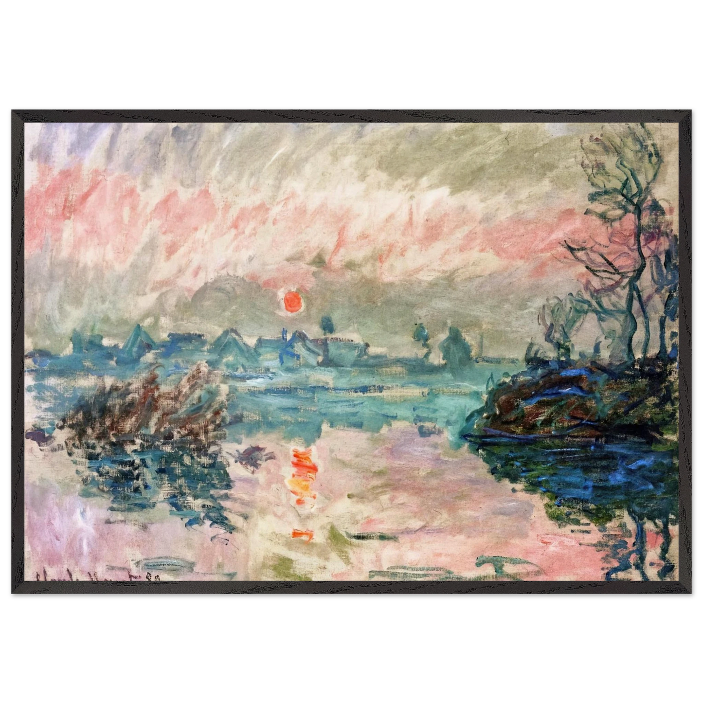 Sunset at Lavacourt - claude monet Framed Art Print – Black Wooden Frame - Default Title - -Framed Art Print