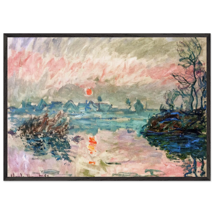 Sunset at Lavacourt - claude monet 70x100 cm / 28x40 inches Framed Art Print – Black Wooden Frame
